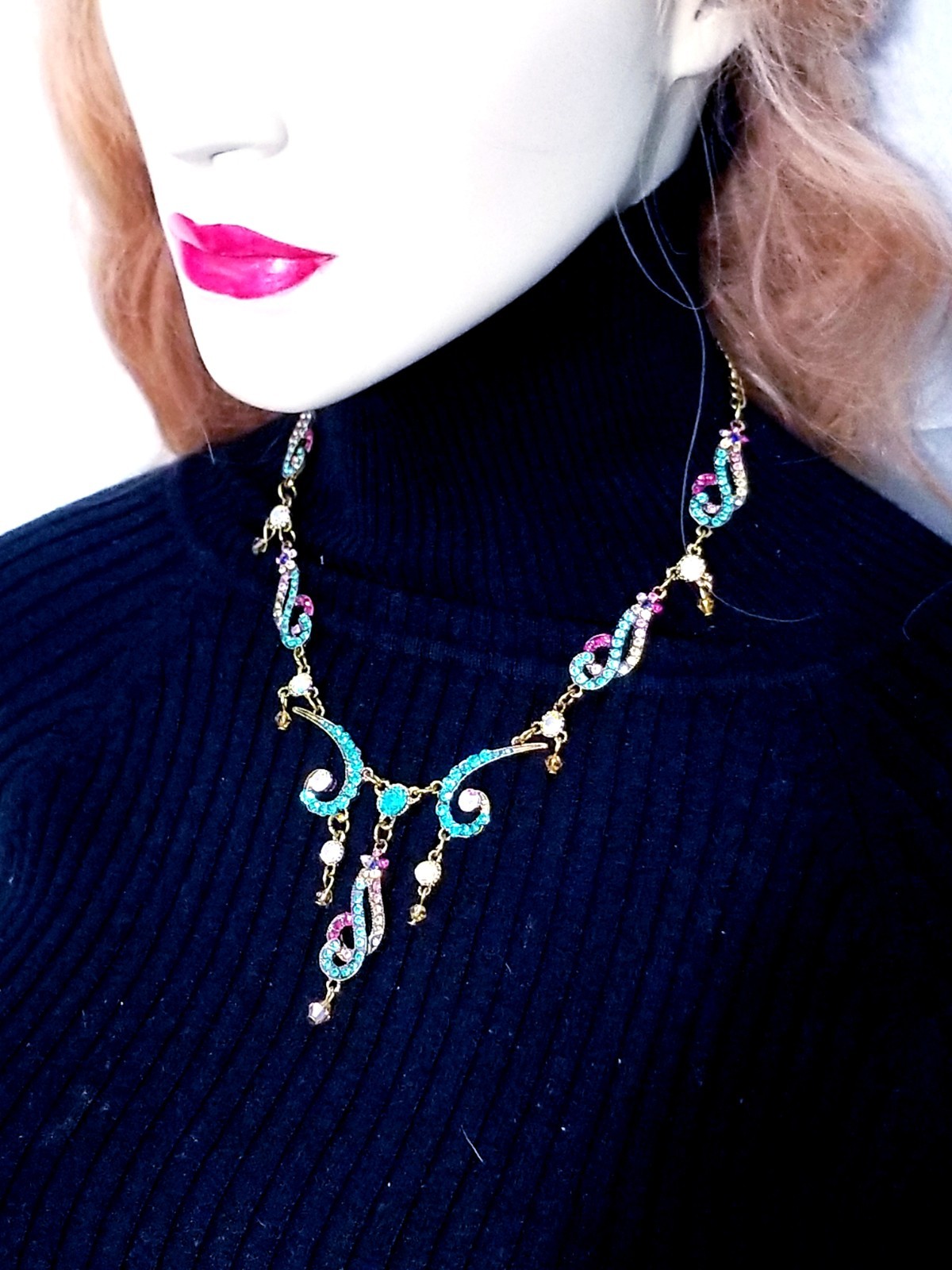 Colorful Choker Rhinestone Crystal Statement Necklace Pageant Prom Boho Gypsy
