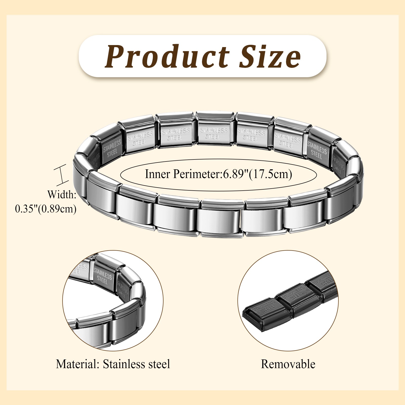 Italian Charm Bracelet: Minimalist Detachable Stainless Steel Modular Bracelet