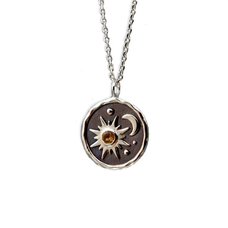 Vintage Necklace Bohemian Sun Moon Pendant Necklace Female Alloy Clavicular Cha