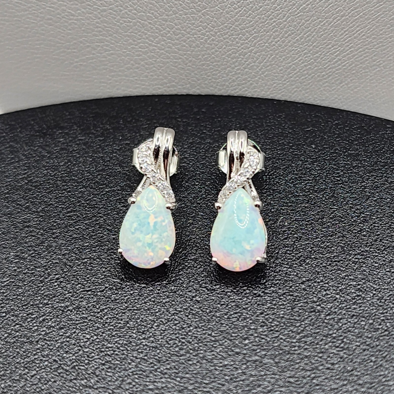 925 NEW Sterling Silver Pendant &Earrings Set Lab Created Opals &CZ