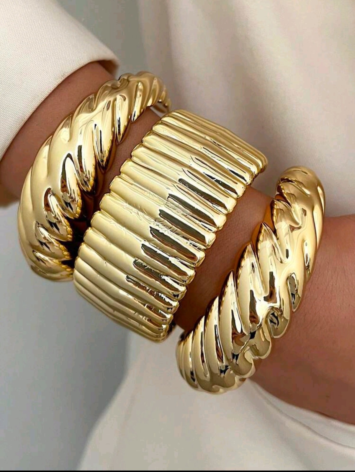 Chunky Gold Bangle Bracelet Vingtage Set For Women Stackable Statement Jewel 3pc
