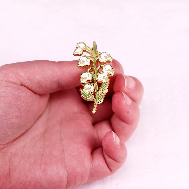 Skull Lily of the Valley Enamel Pin Flower Badge Brooch for Backpacks Coats Hats