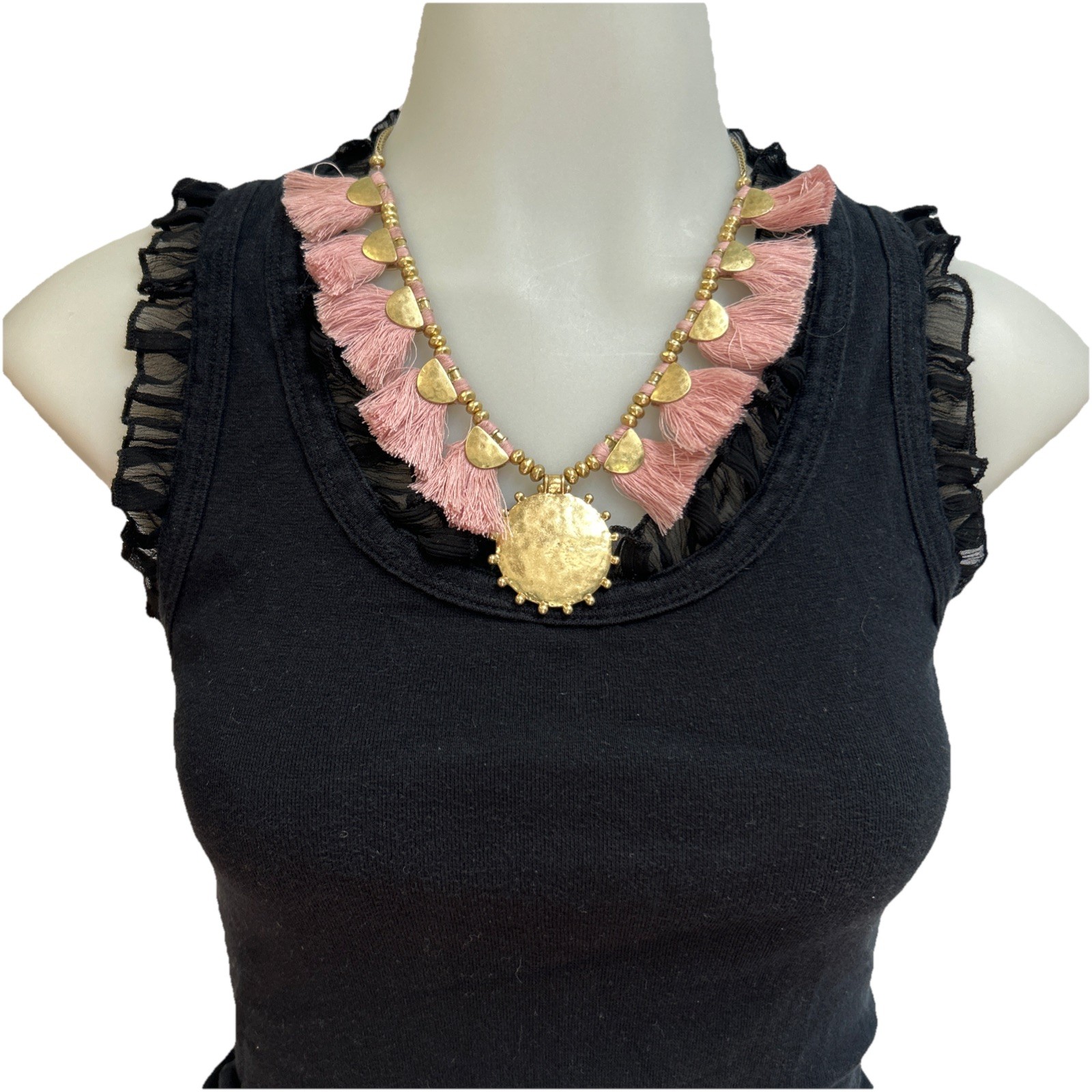 Lucky Brand Pink & Gold Tassel Necklace Reversible