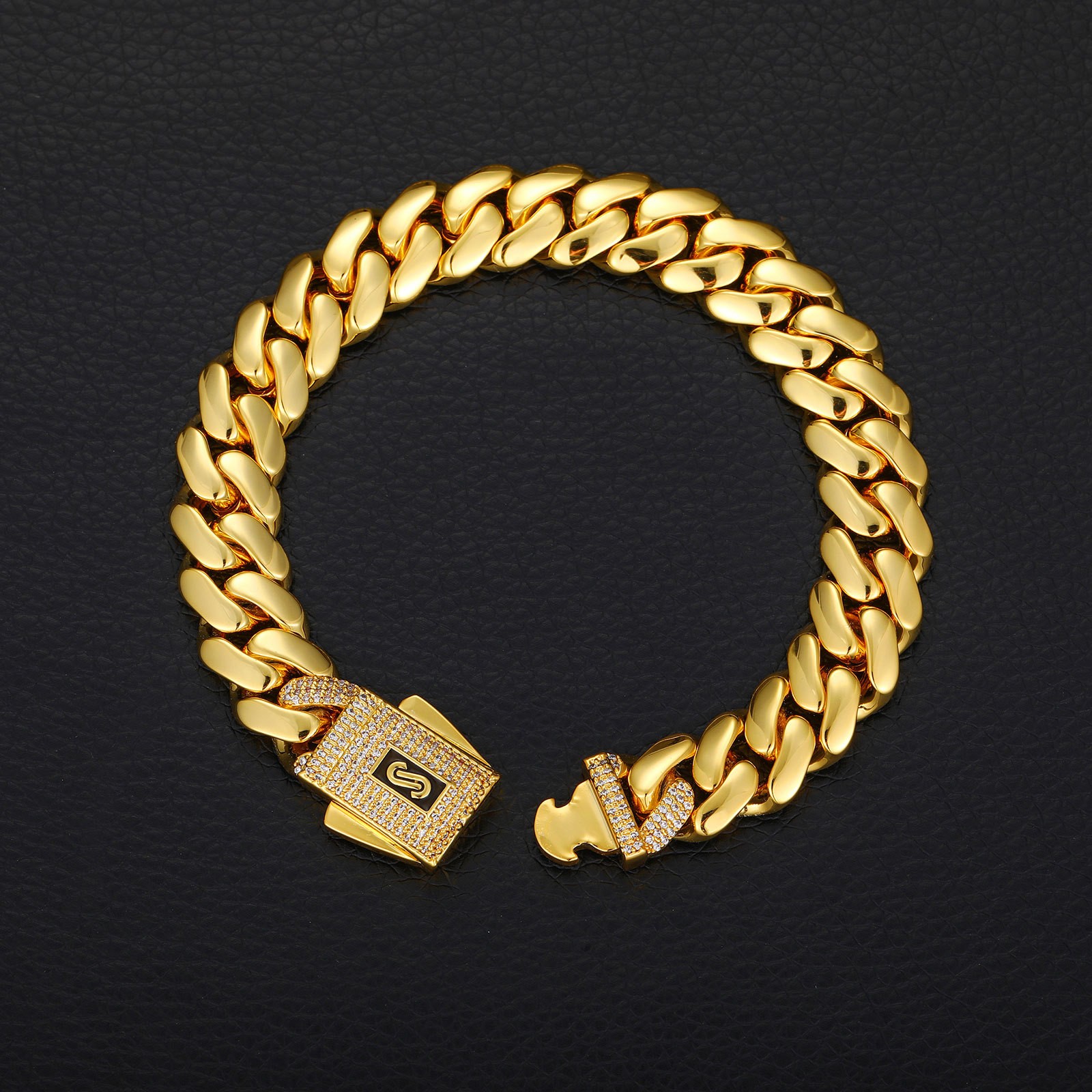 Hip Hop Glossy Miami Cuban Chain Necklace Bracelet 18K Real Gold Plated Jewelry