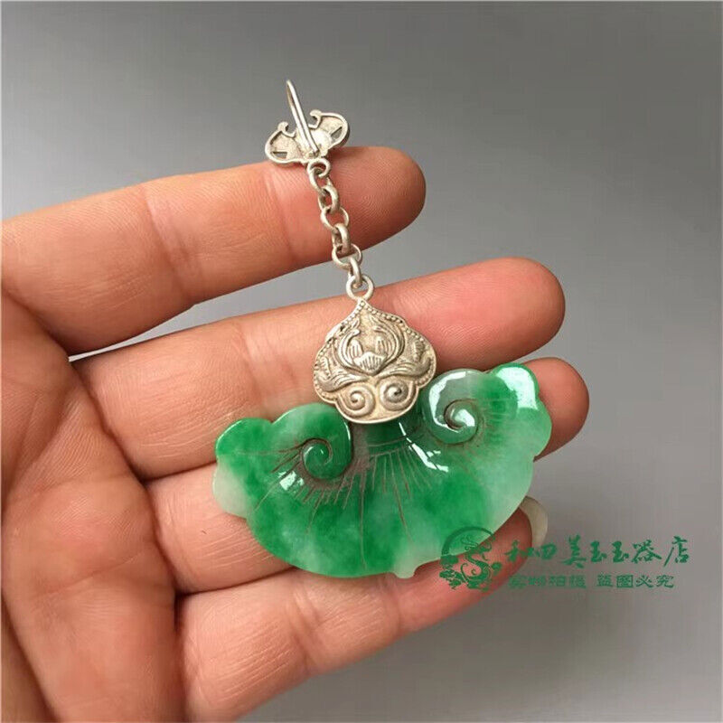 Chinese Antique Tibetan Silver Inlaid Natural Jade Earrings Lucky Jewelry Gifts