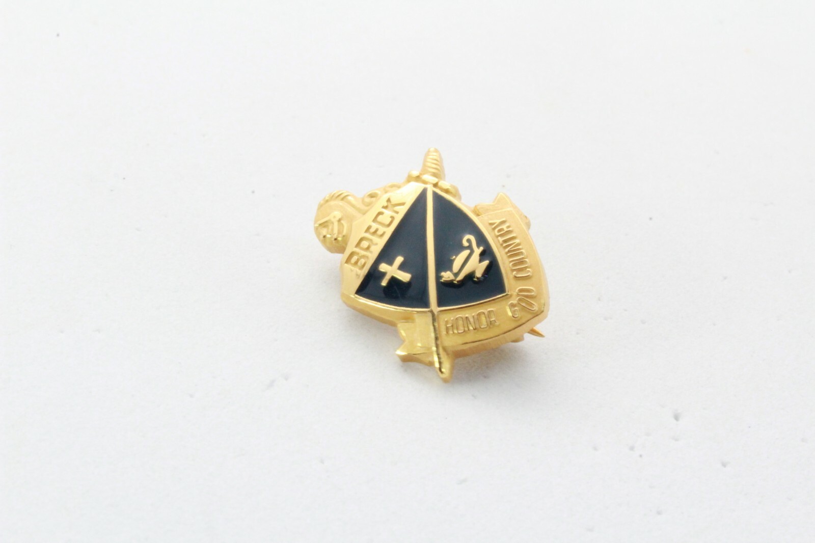 Brooch Pin – Signed Jostens – Breck – Honor God Country – Black Enamel Gold Tone