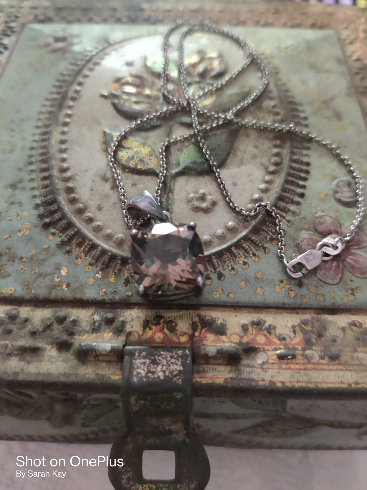 Silver Tone Cable Chain Necklace Purple Cushion Square Charm Pendant Lobster