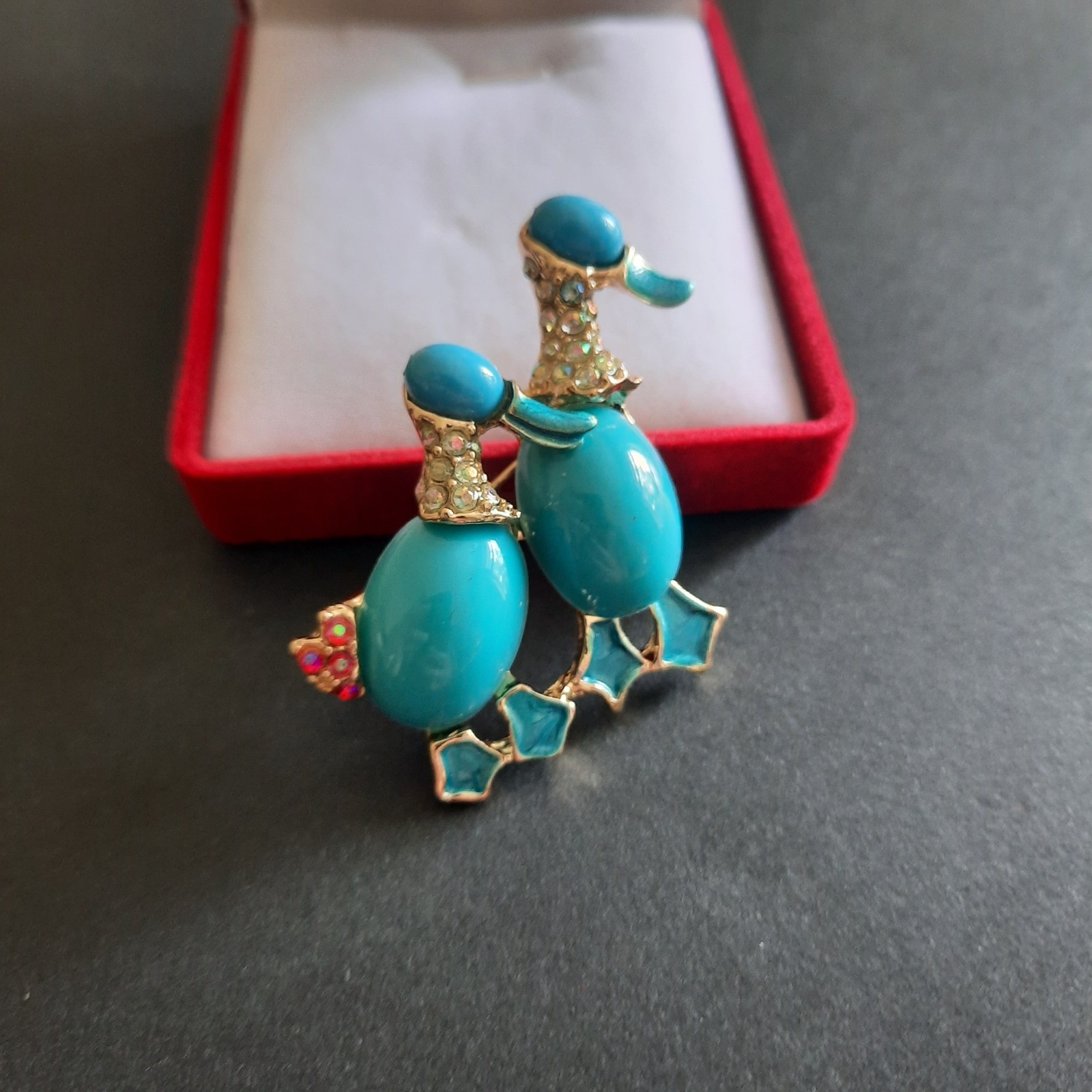 Vintage Style Turquoise Enamel Duck Brooch Pin, Whimsical Animal Jewelry