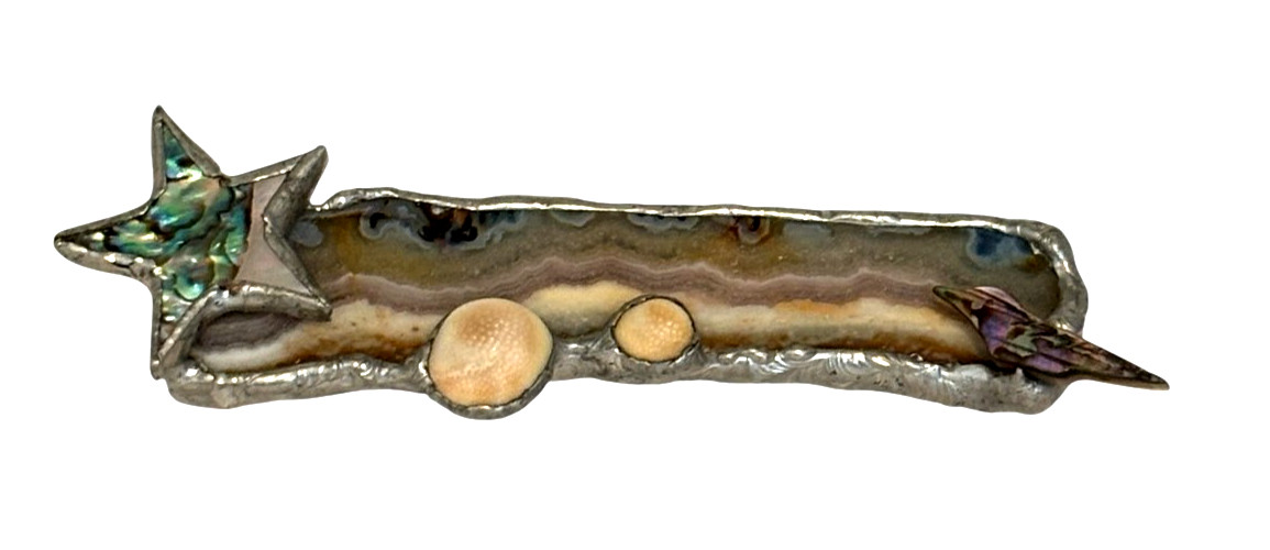 Artisan Made Broch Abalone, Shell, Agate Star Bird Artist Signed Dated 1995