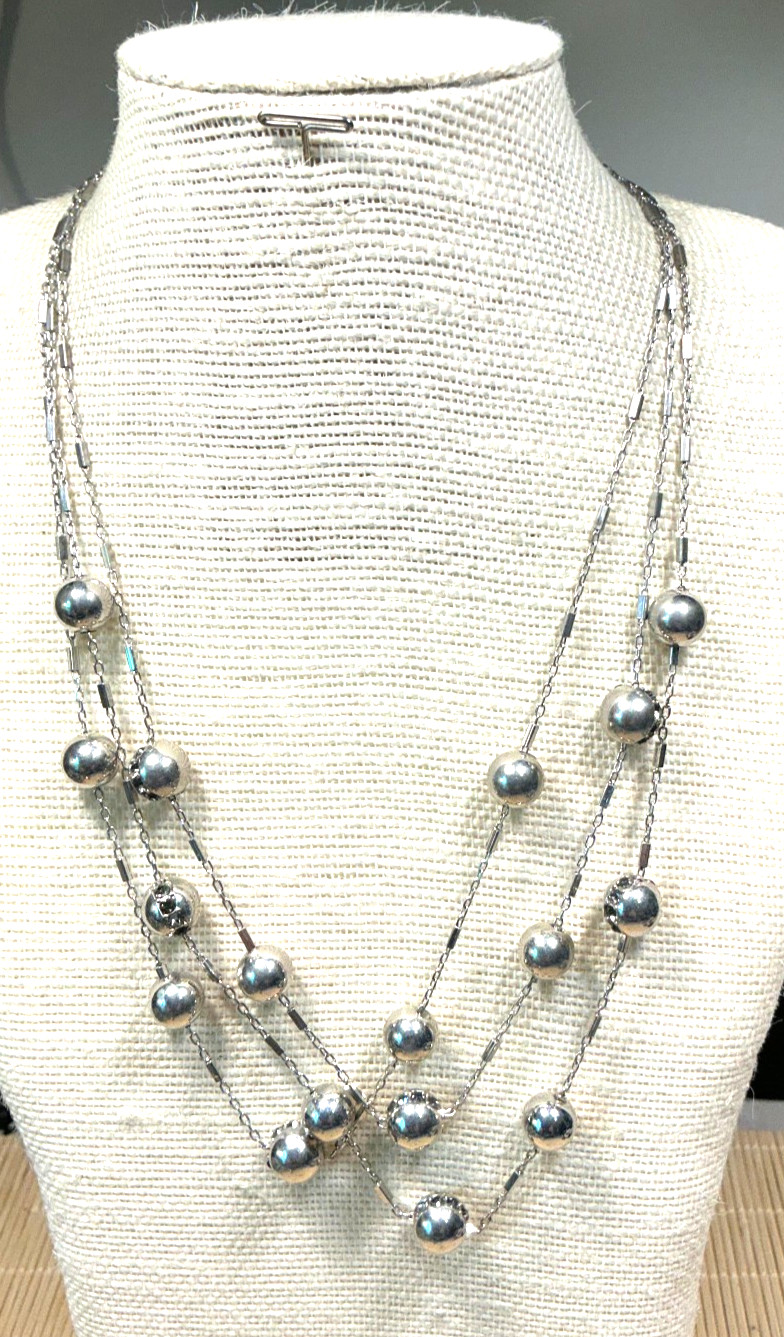 Coldwater Creek Necklace Sapphire Blue Rinestone Ball Silver Choker Lot 103C