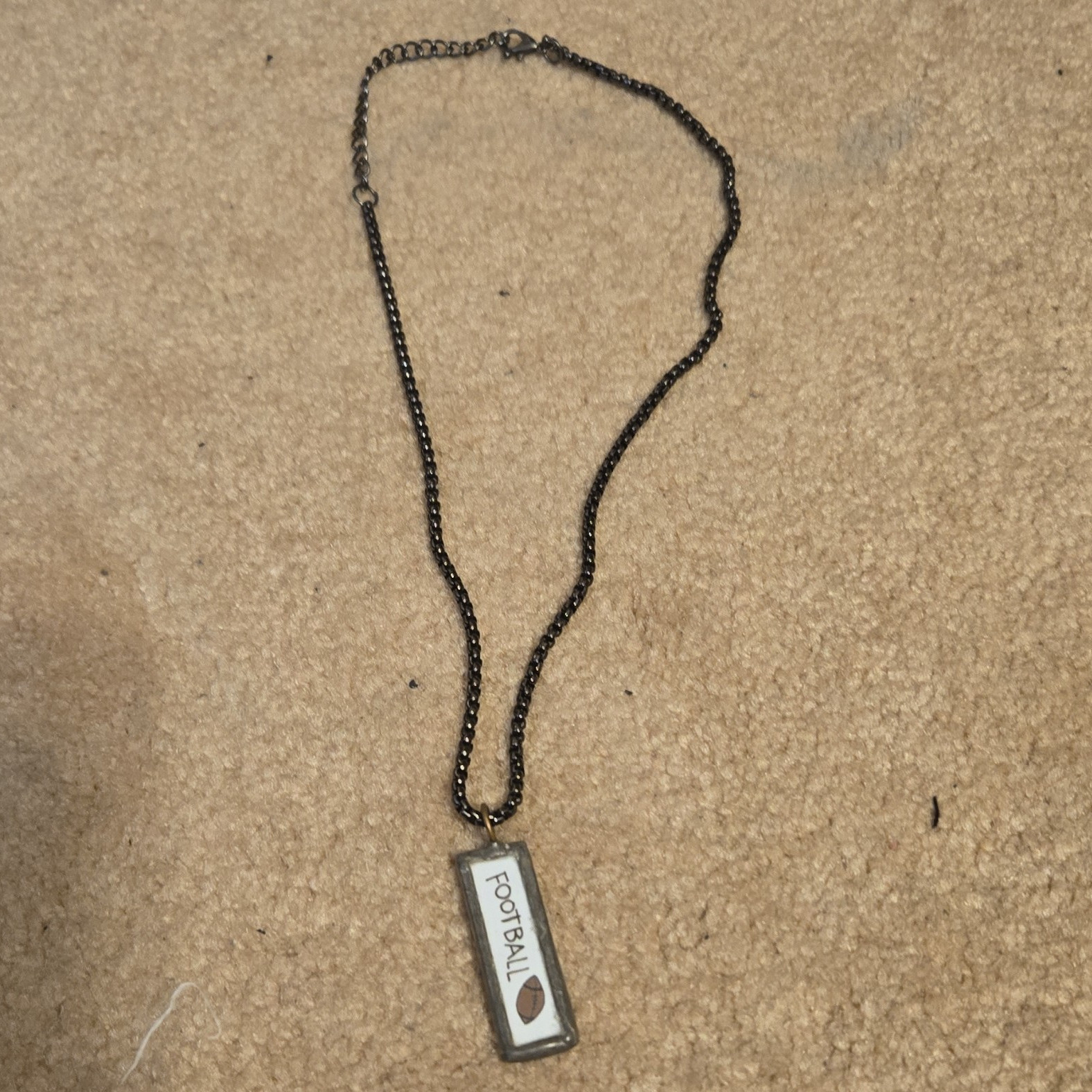 Silver Rectangle Charm Pendant Necklace Cable Chain Adjustable Lobster Football