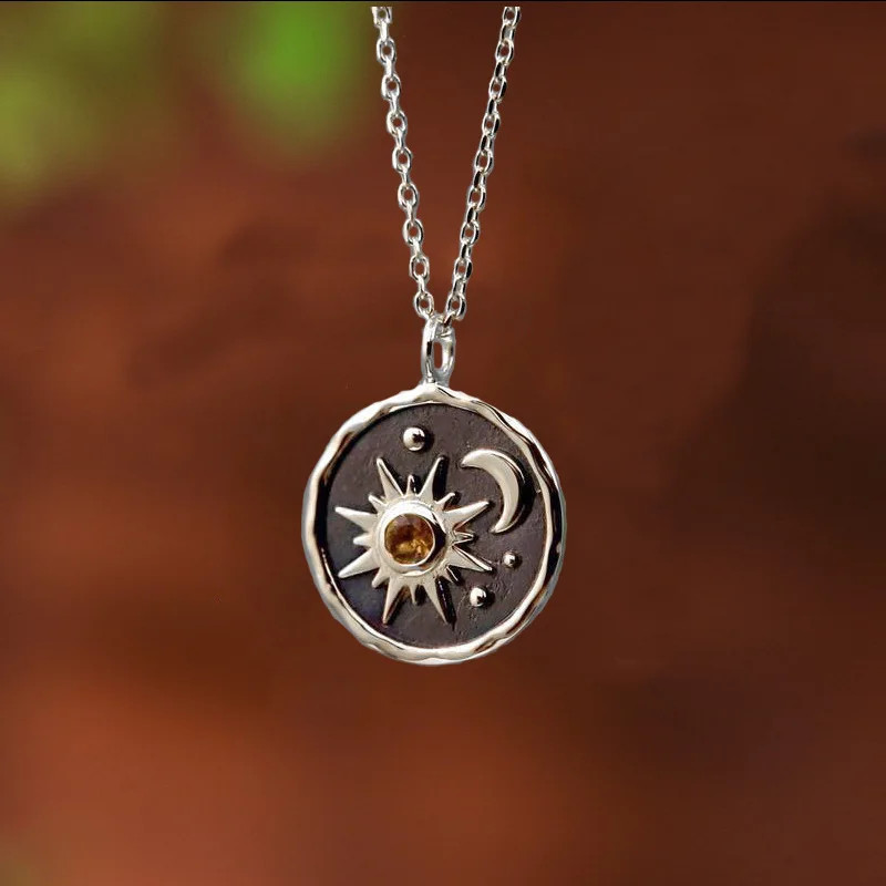 Vintage Necklace Bohemian Sun Moon Pendant Necklace Female Alloy Clavicular Cha