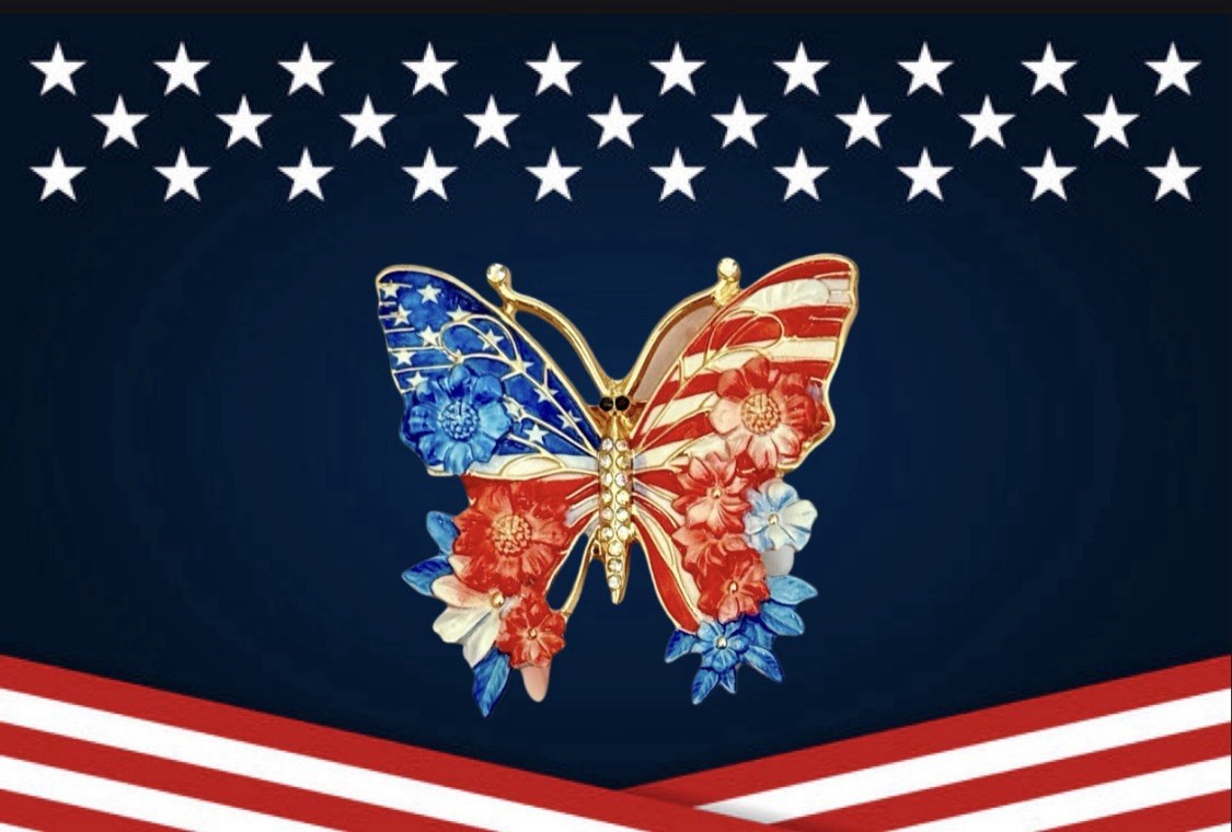 American Butterfly Brooch Enamel USA Flag Pin Patriotic Jewelry