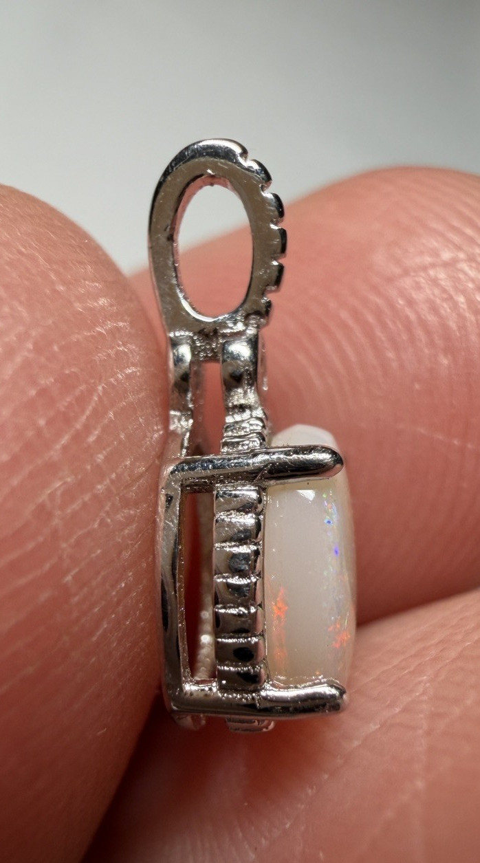 Solid Opal Pendant Silver Rainbow Fire Vintage style Everyday Luxury #0164
