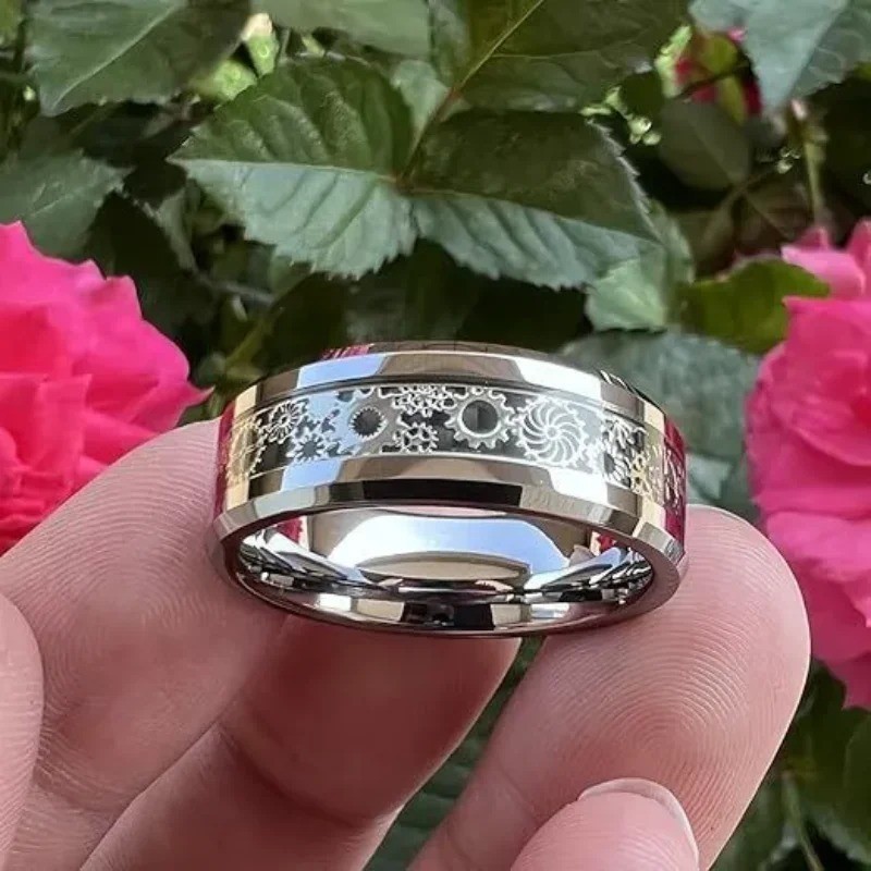 Steampunk Style Ring Stainless Steel Gear Wheel Tension Band Rock Men Jewelry