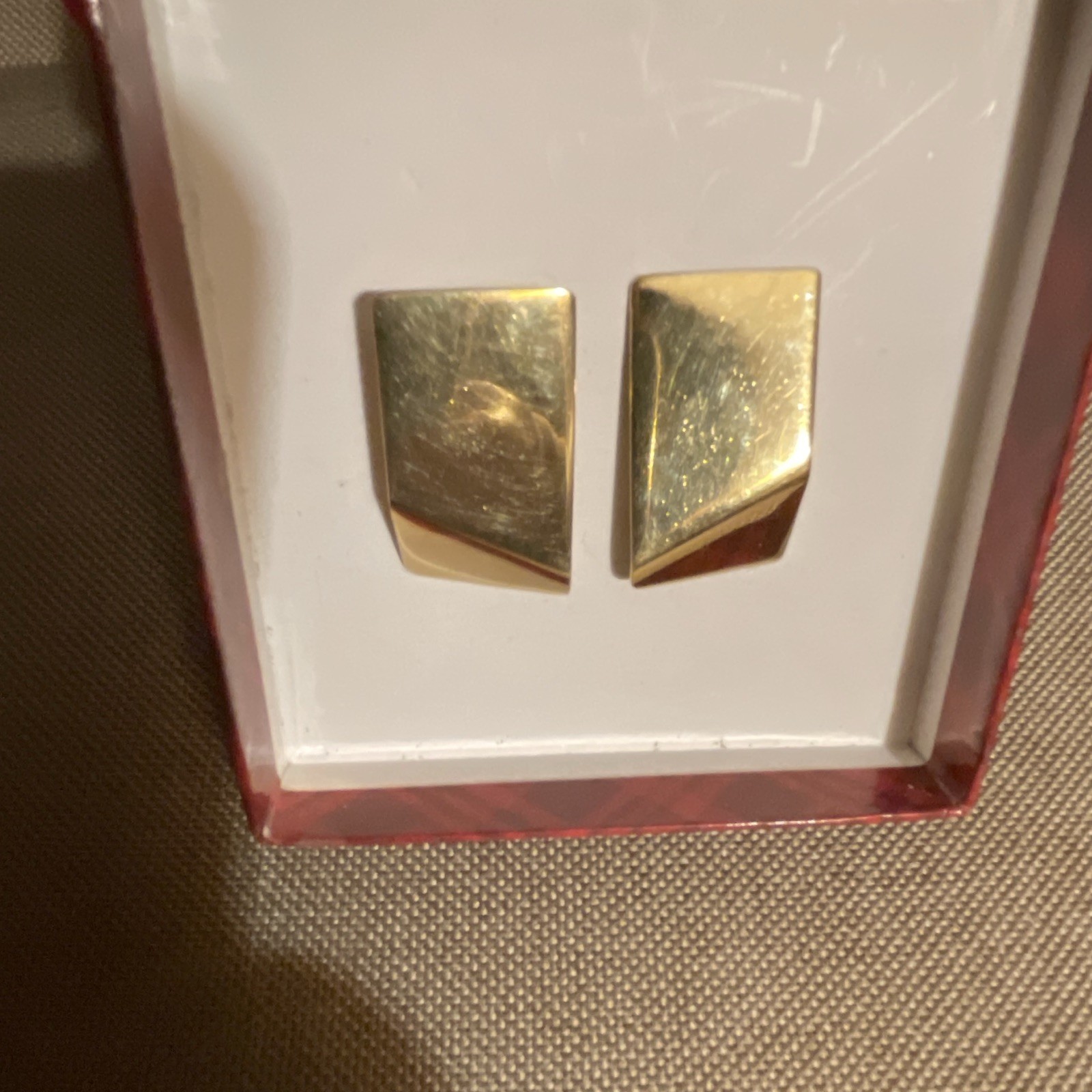 Gold Tone Rectangle Stud Earrings, Metal Butterfly Post Backs, Pair