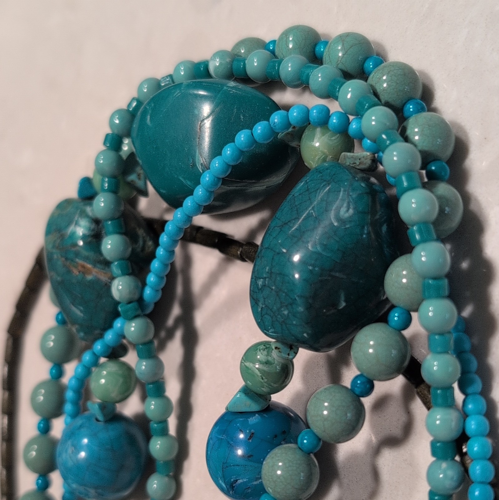 DaVinci Layered Turquoise Blue Beaded Necklace, Adjustable 18in Lobster Clasp