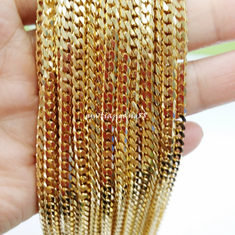 16″-40″ 4mm High Polished Yellow Gold Plated Stainless Steel Men&Women Necklace