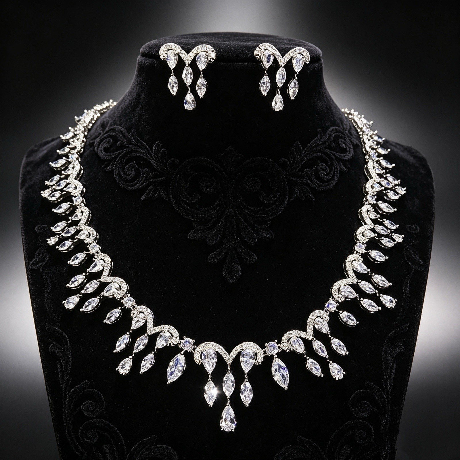 Sparkling zirconia crystal Bridal Necklace and Earrings Set