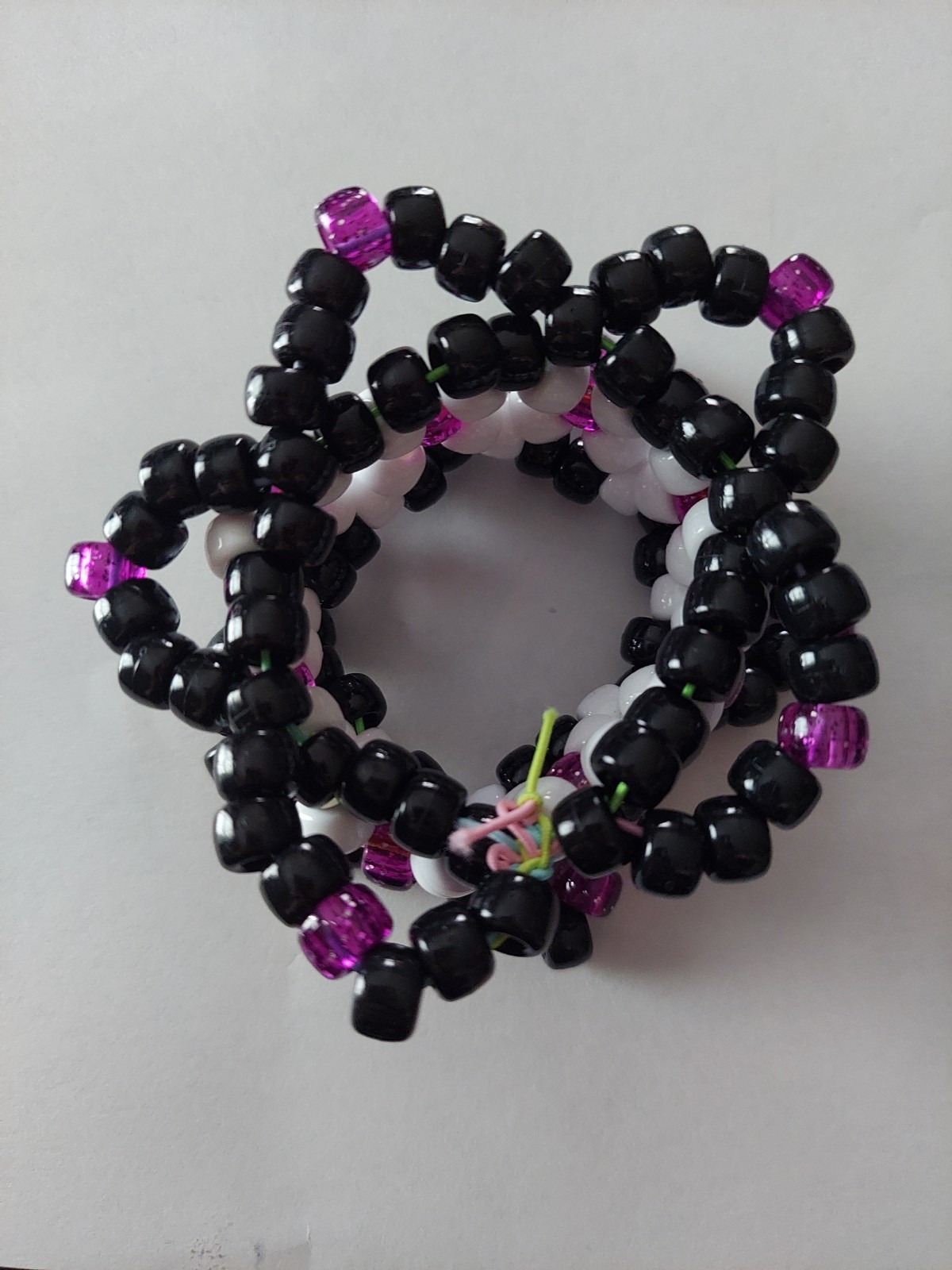 Black White & Purple Plastic Beaded Wrap Kandi Cuff Bracelet Stackable