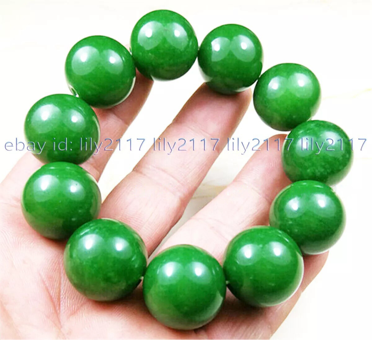 Huge 20mm Natural Green Jade Gemstone Round Beads Elastic Bracelets 7.5”