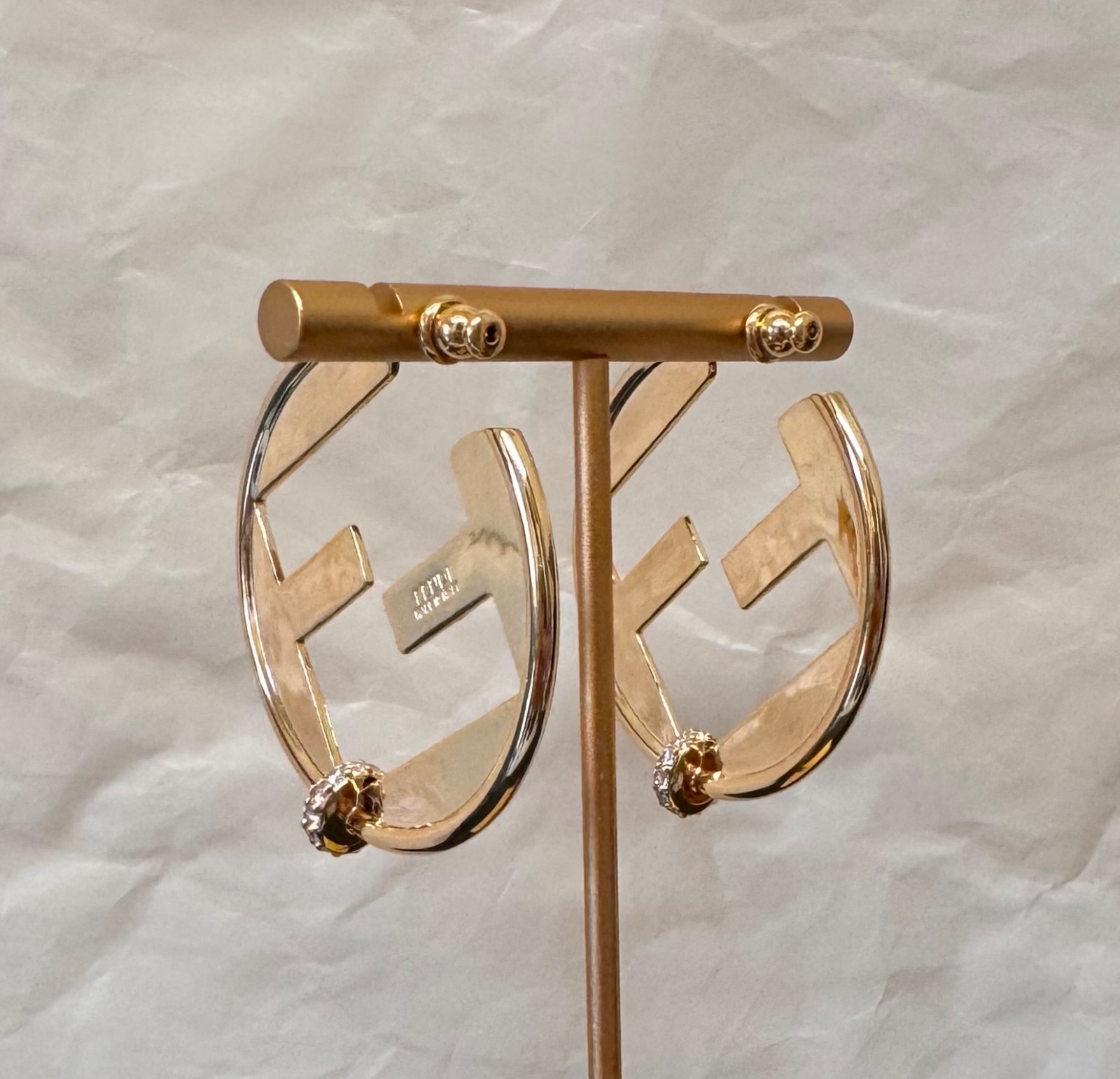 Fendi Gold Tone Abstract Sculptural Clip-On Earrings # 556