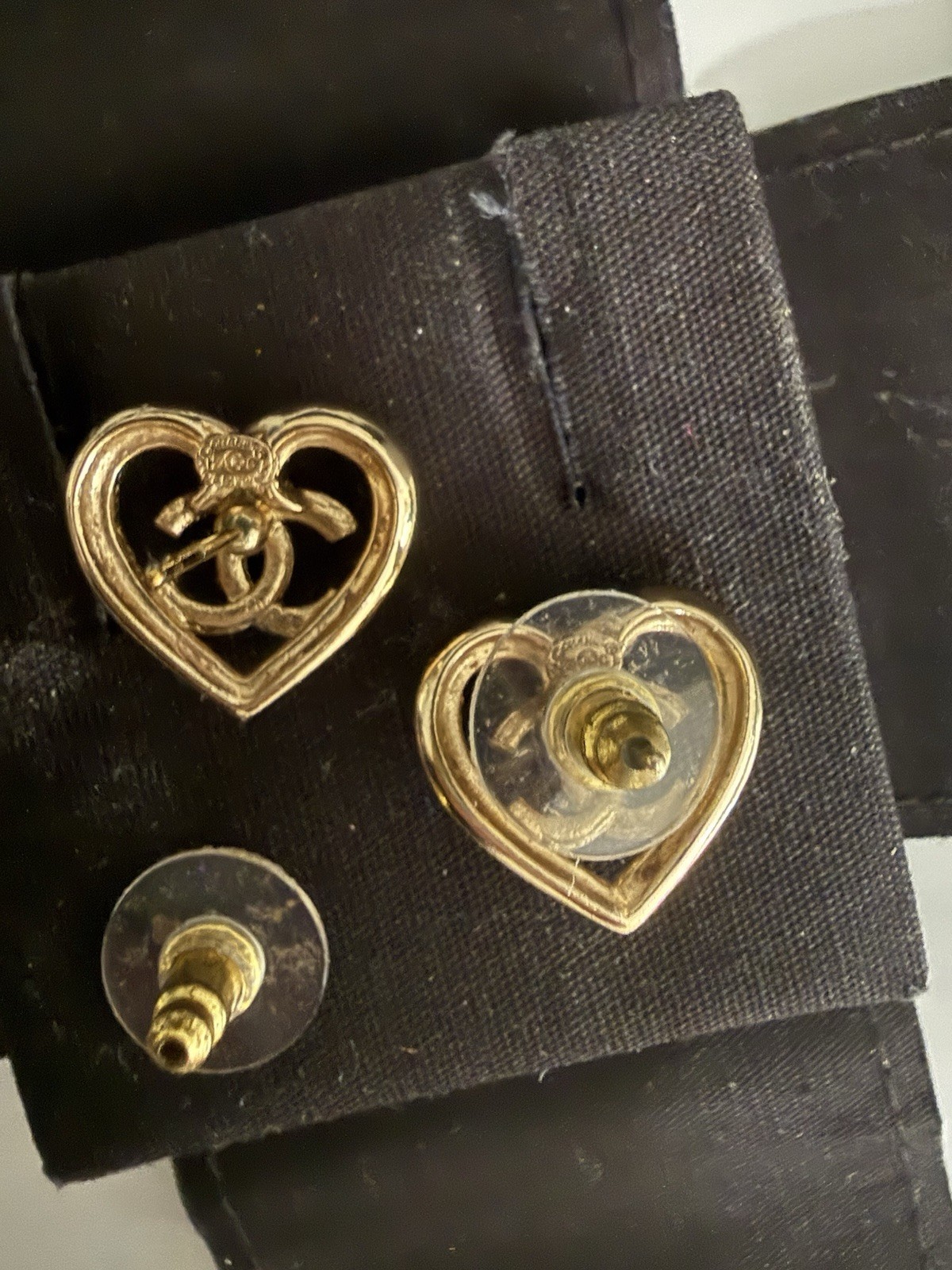 Authentic Chanel 23P Gold Tone CC Open Heart Crystal Stud Earrings with Box
