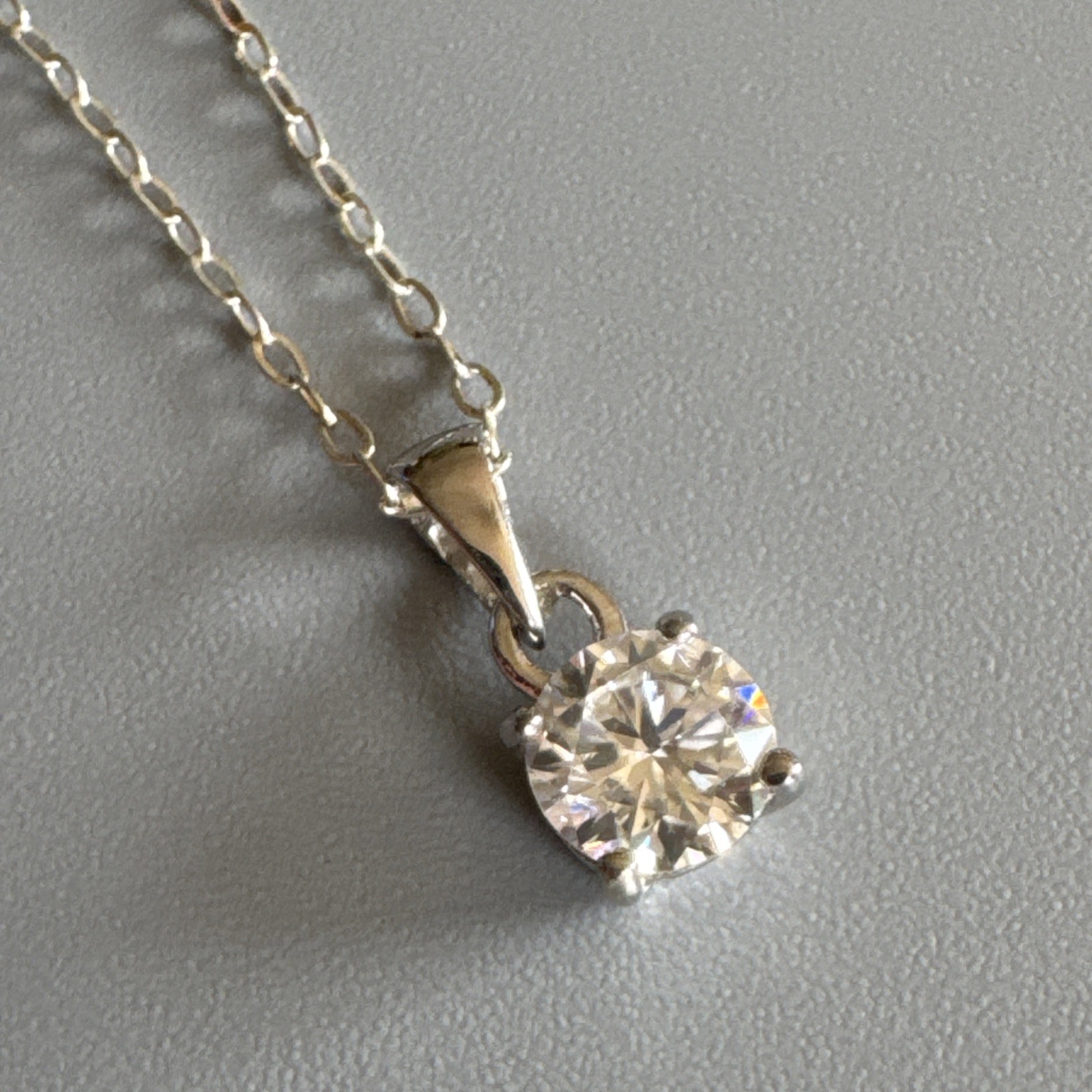 Sterling Silver 925 Round Solitaire Cz Pendant & 16” Oval Link Chain Necklace