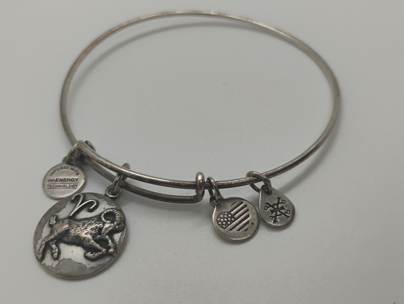 Alex And Ani 3 Silver Tone Charm Bangle Bracelet 2.5 Inches Diameter