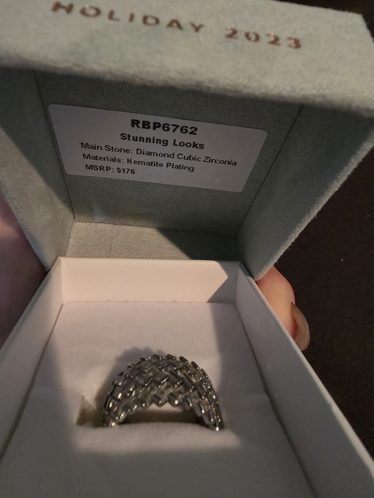 Bomb Party Lux Bands Holiday 2023 Stunning Looks Sz 11 Hematite Plating CZ NWT