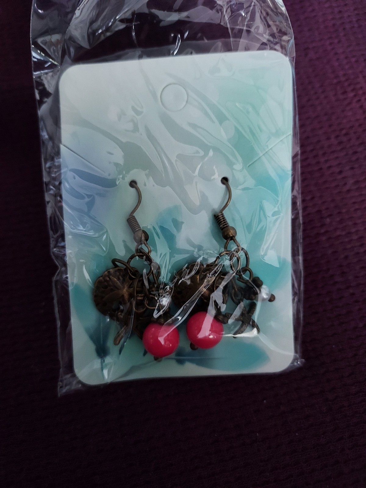 Costume Jewelry, Earrings,Bronze W/Pink&Pearl Beads,Summer BeachTheme,(Item 103)