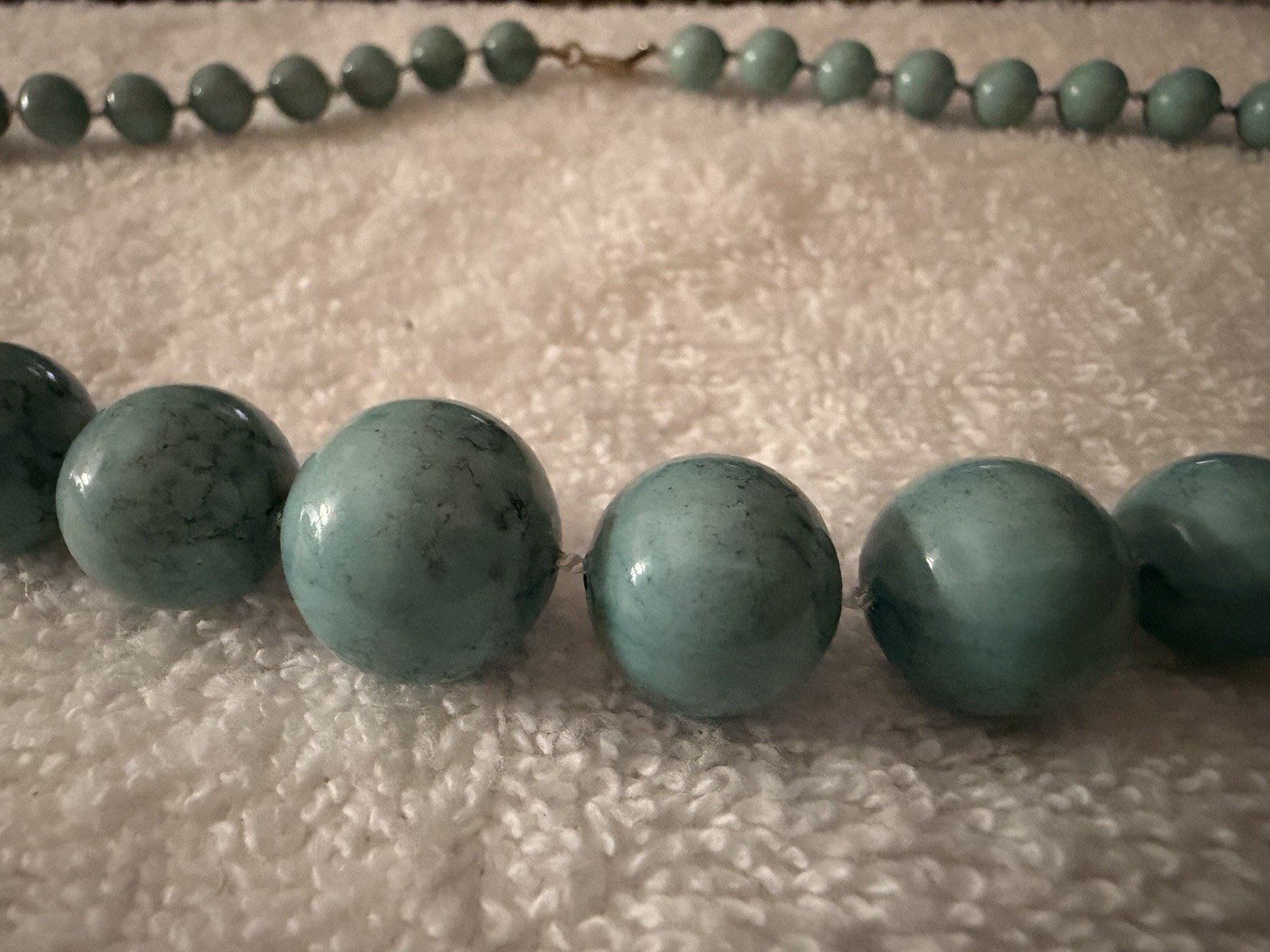 Blue Round Stone Beaded Necklace, Ball/Bead Chain, Spring Ring Clasp
