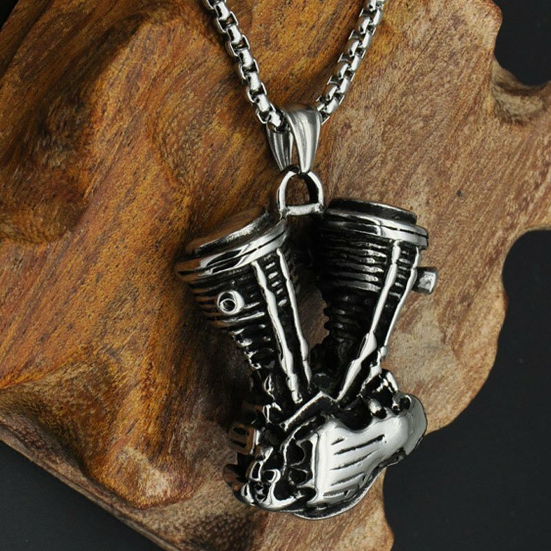 MENDEL Mens Motorcycle Engine Necklace Biker Pendant Heavy Stainless Steel Punk