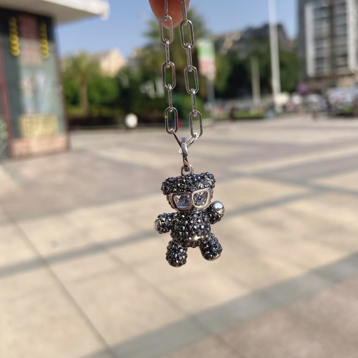 Swarovski Crystal Teddy Black Teddy Bear Necklace Heart-Warming Bear