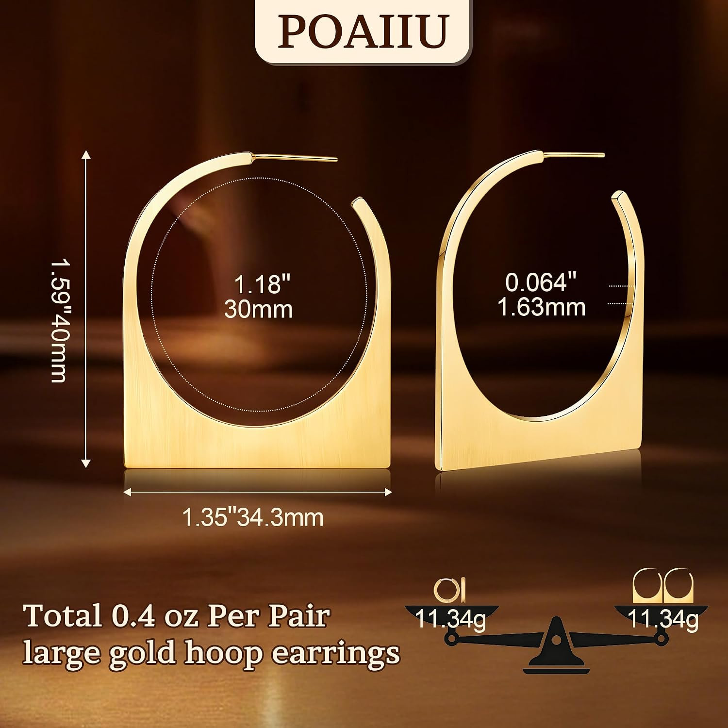 Large Gold Hoop Earrings for Women, 14K Real Gold Plated Copper Geometric Hollow