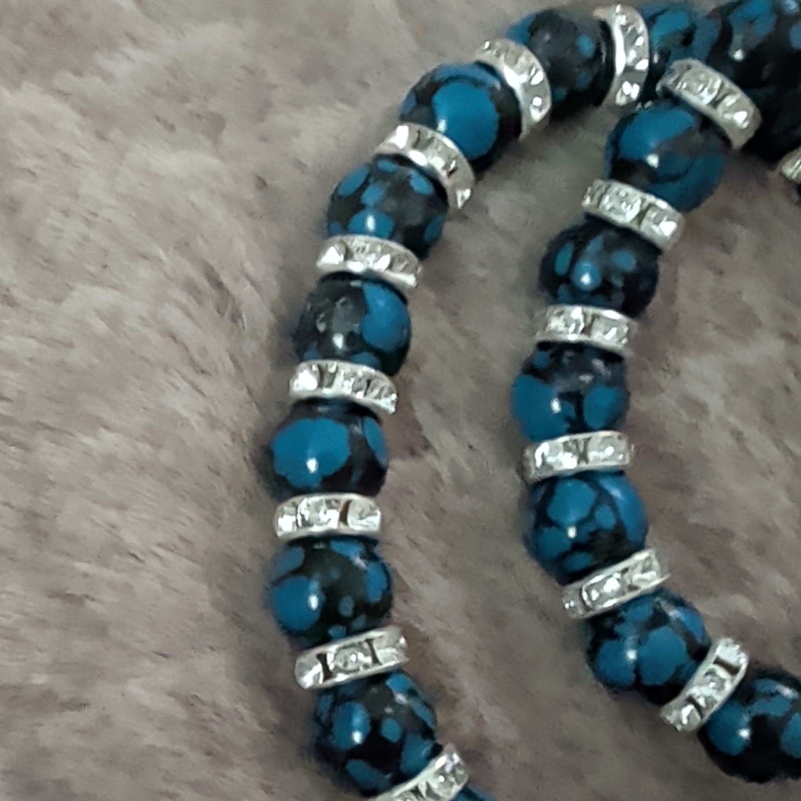 Set of 2 Dark Blue Turquoise Bracelets w/ Silver Spacers