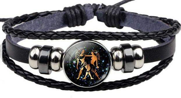 12 Signs Zodiac Horoscope Astrology Spiritual Magic Leather Bracelet Wristband