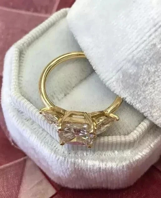 3Ct Cushion Cut Simulated Diamond 3-Stone Engagement Ring 14k Yellow Gold Plated