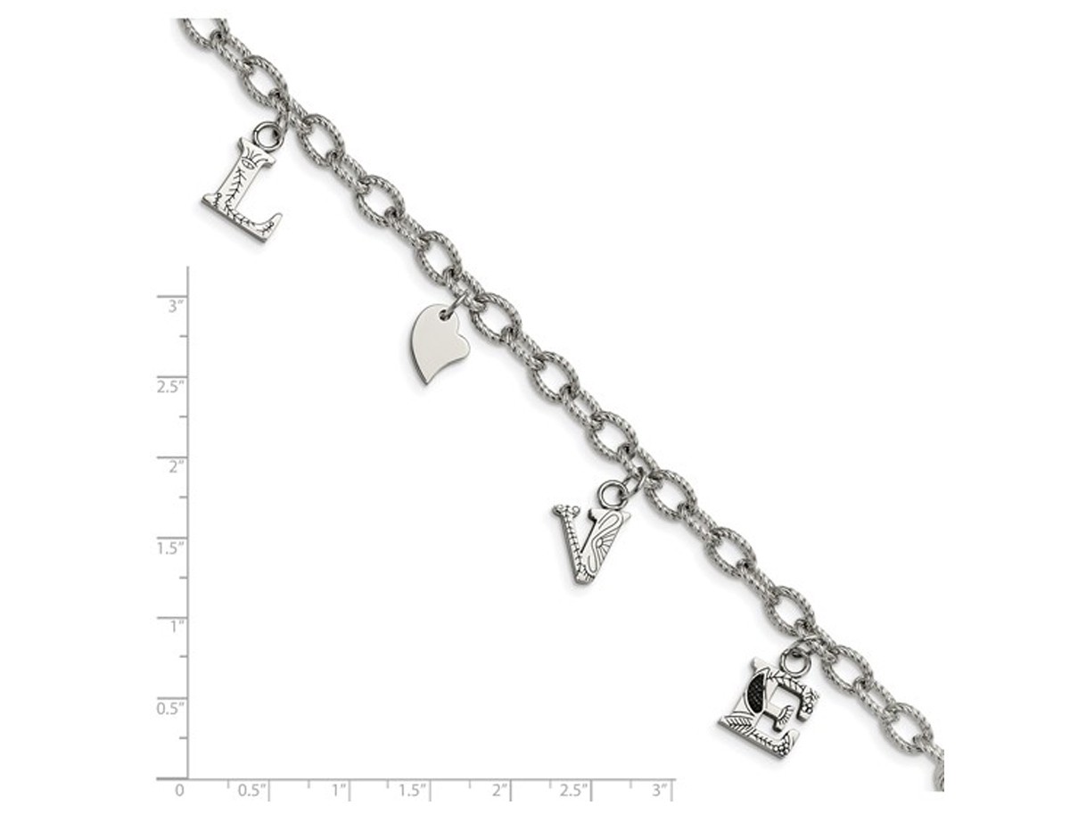 Stainless Steel LOVE Charm Bracelet (8.25 Inches)