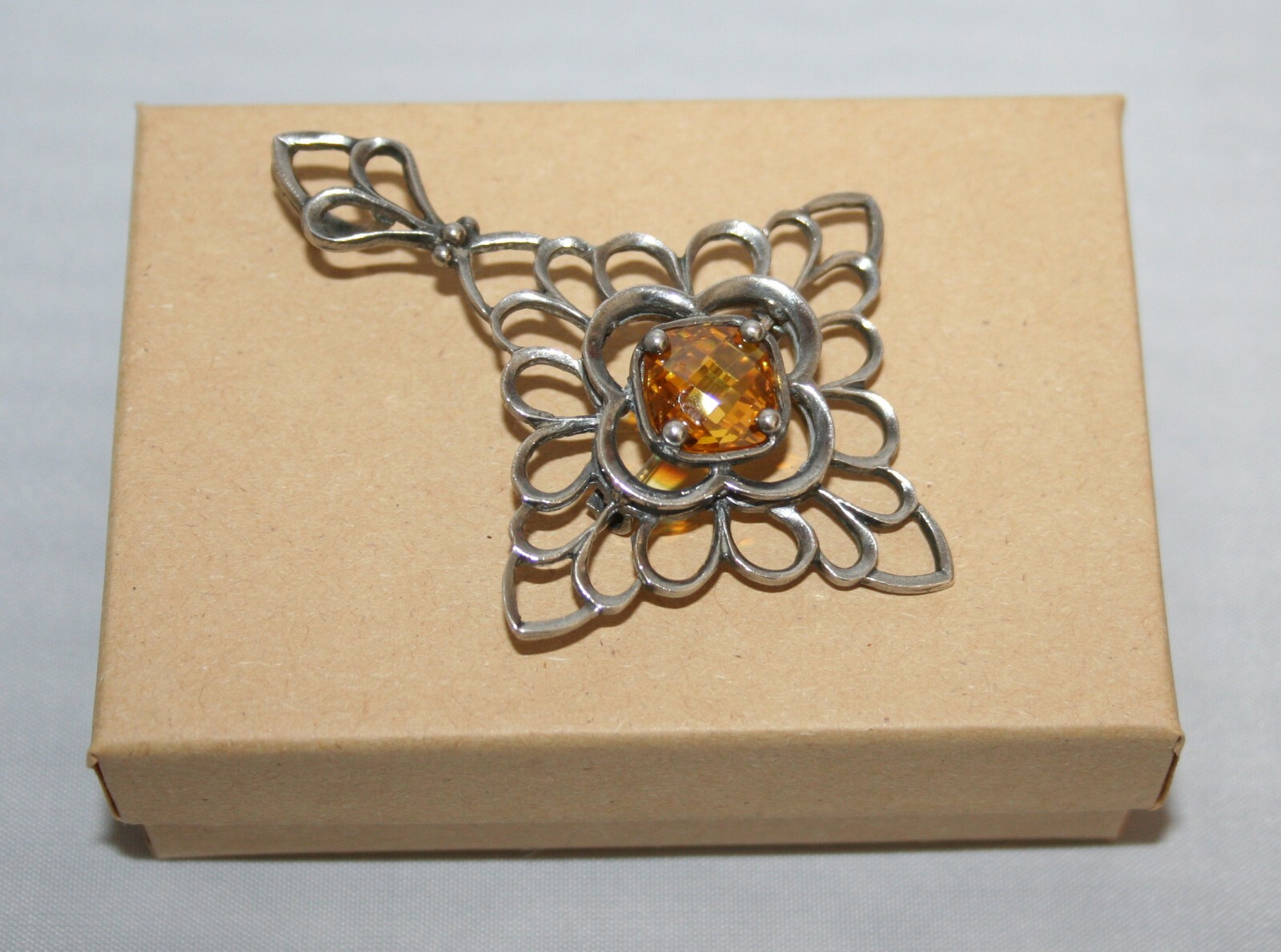 Silpada Sterling Silver Large Citrine Cubic Zirconia Center Pin Slider S1222