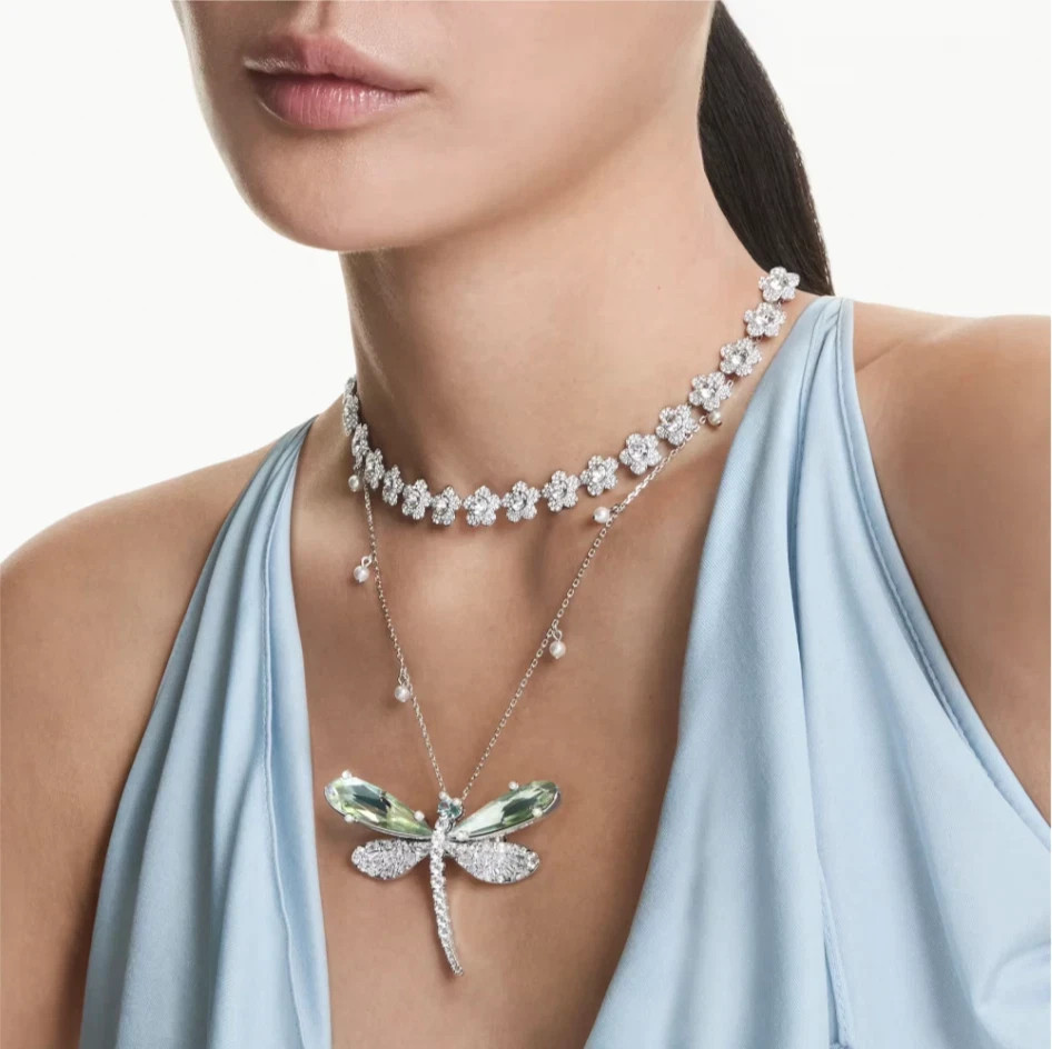Ariana Grande x Swarovski necklace Round cut, Flower, White, Rhodium plated