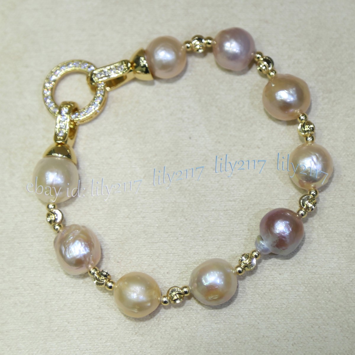 Natural Pearl 12-14mm Rare Multicolor Baroque Keshi Edison Pearl Bracelet 7.5 in