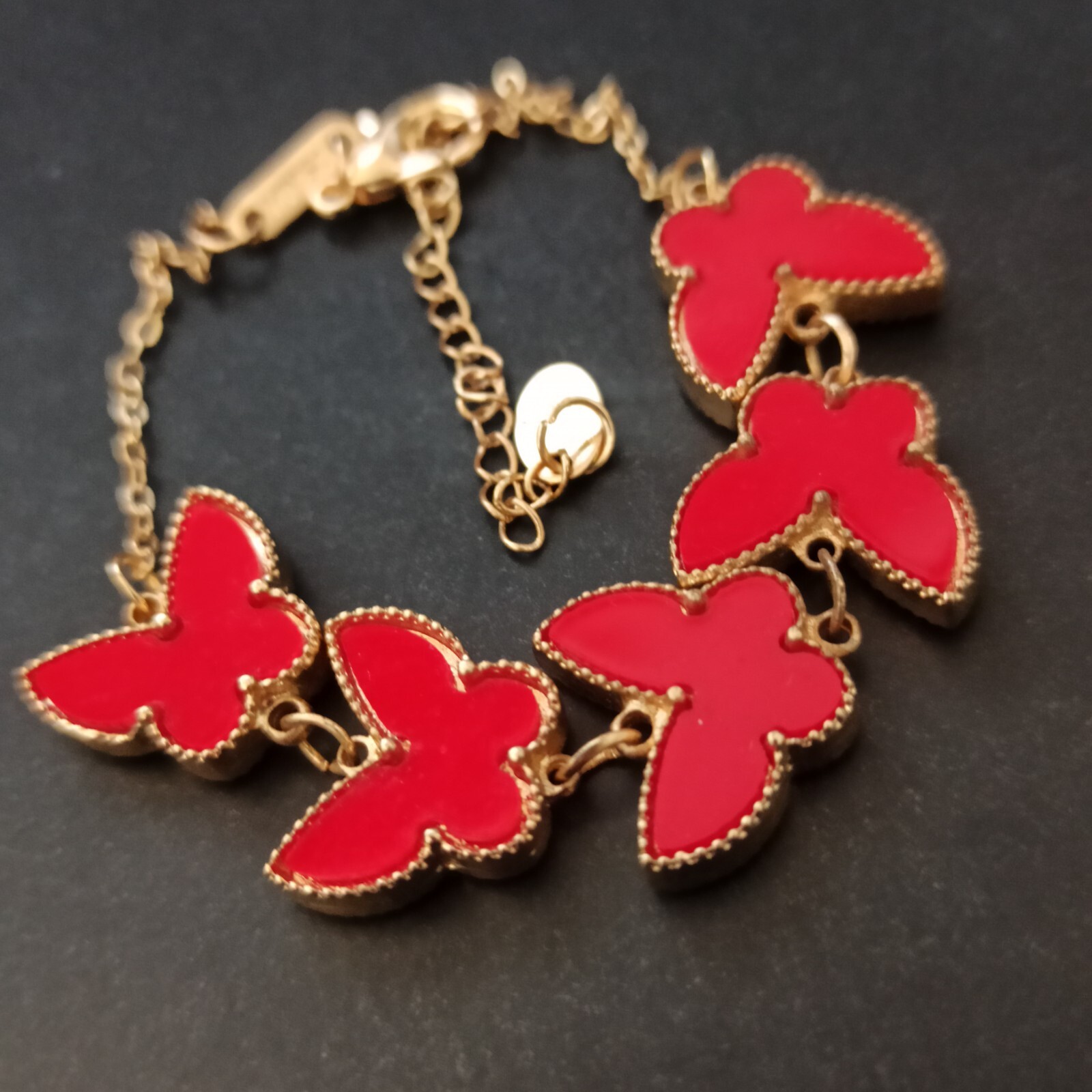Butterfly Bracelet Red Gold Tone Fashion Signed MINISO Gift Charm Modern Trendy