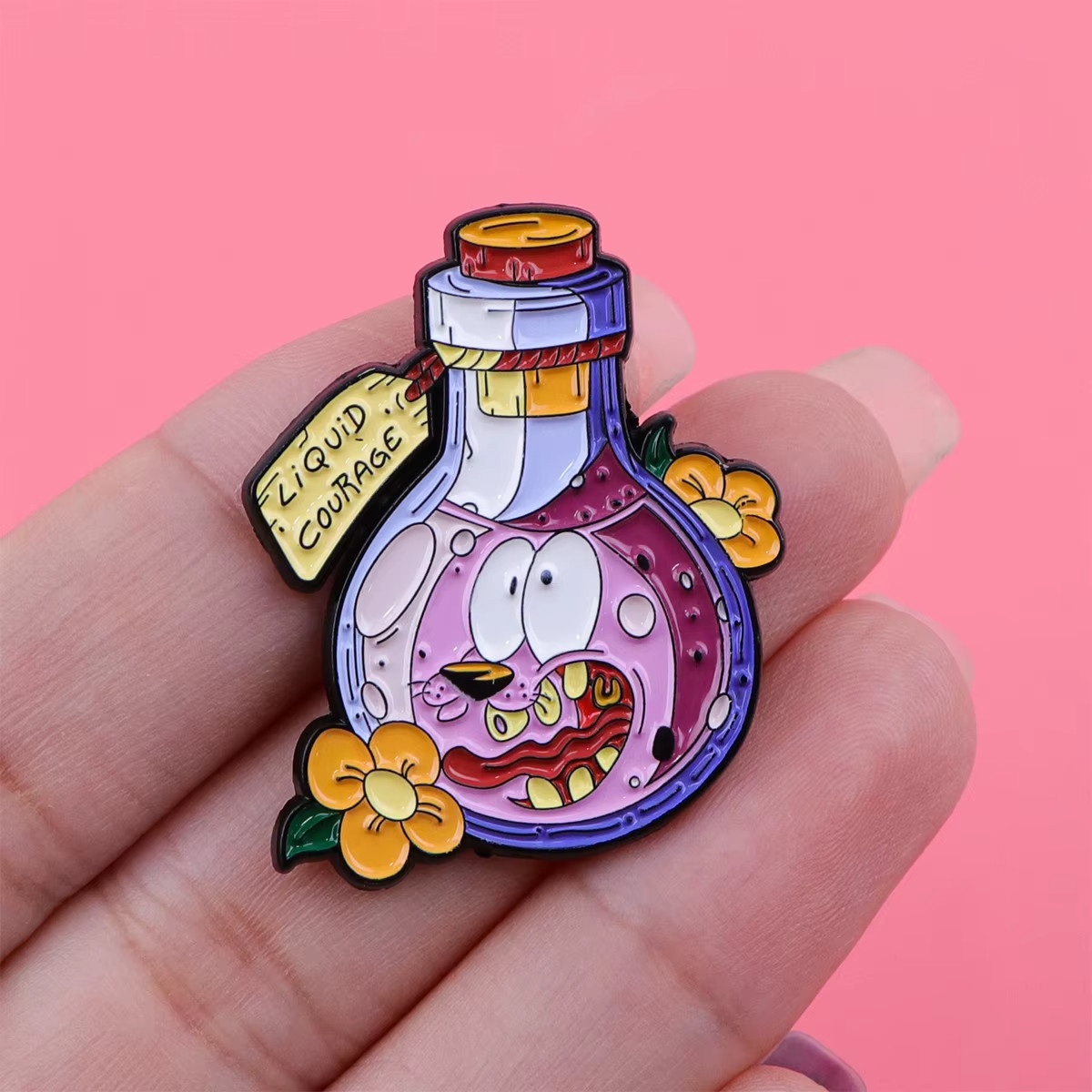 Courage The Cowardly Dog Liquid Courage Inspired Multicolor Metal/Enamel Pin