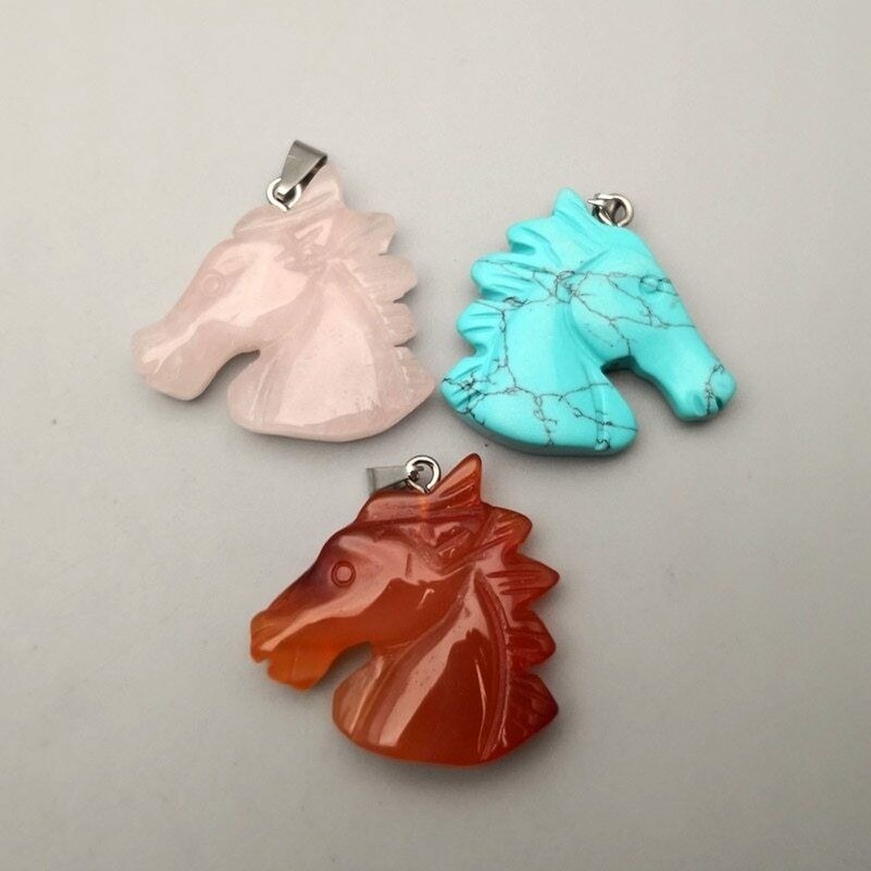 12pcs/lot stone Horse head mixed Pendants & necklaces charm Animal pendant DIY