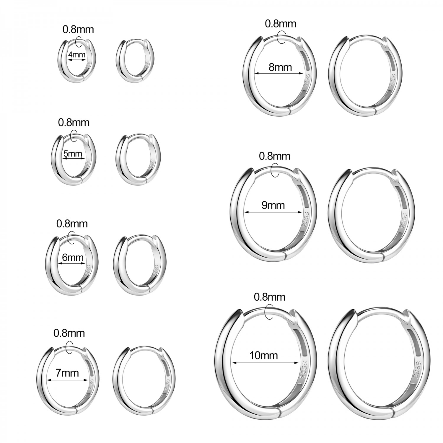 1 Pair 925 Sterling Silver Hoop Earrings 20G Helix Conch Tragus Piercing Jewelry