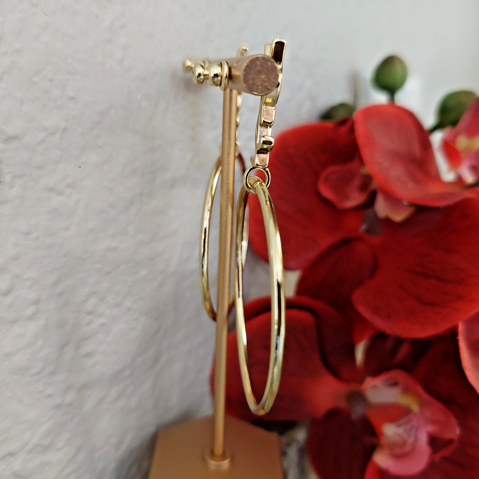 Auth. YVES SAINT LAURENT YSL Large Dangle HOOP EARRINGS Gold Logo