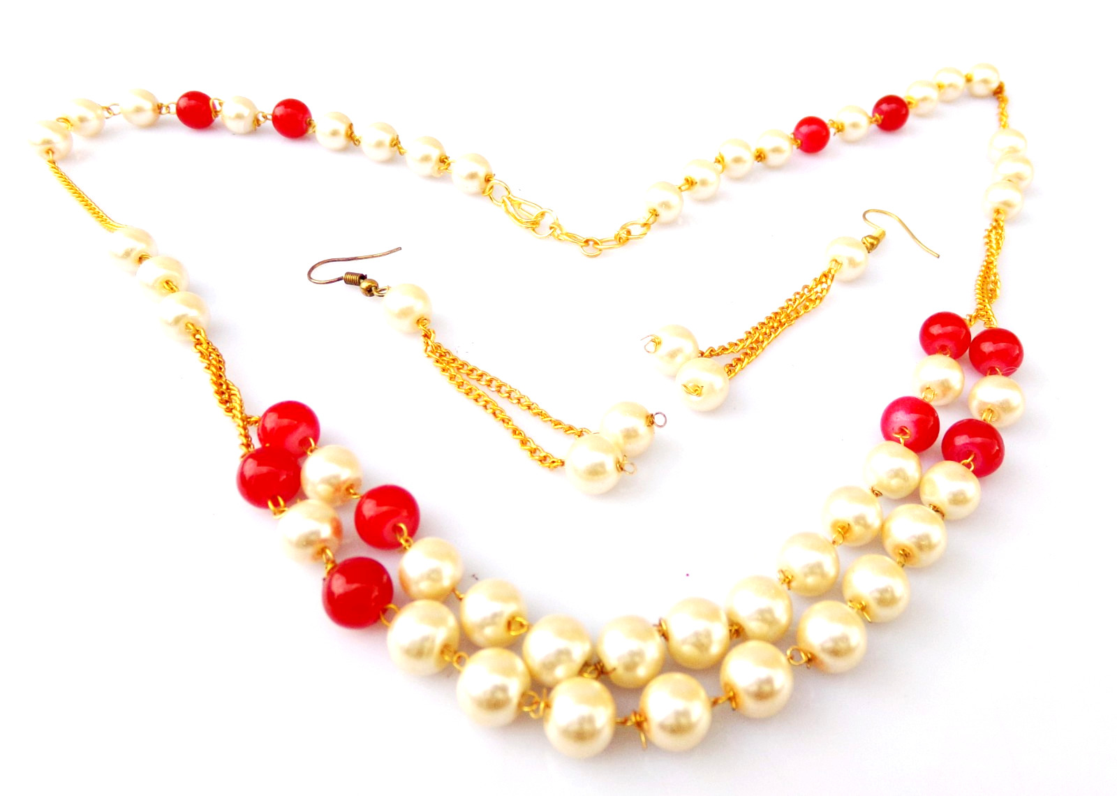 Indian Bollywood Gold Plated Pearls Mala Bridal Necklace Earrings Jewelry Set