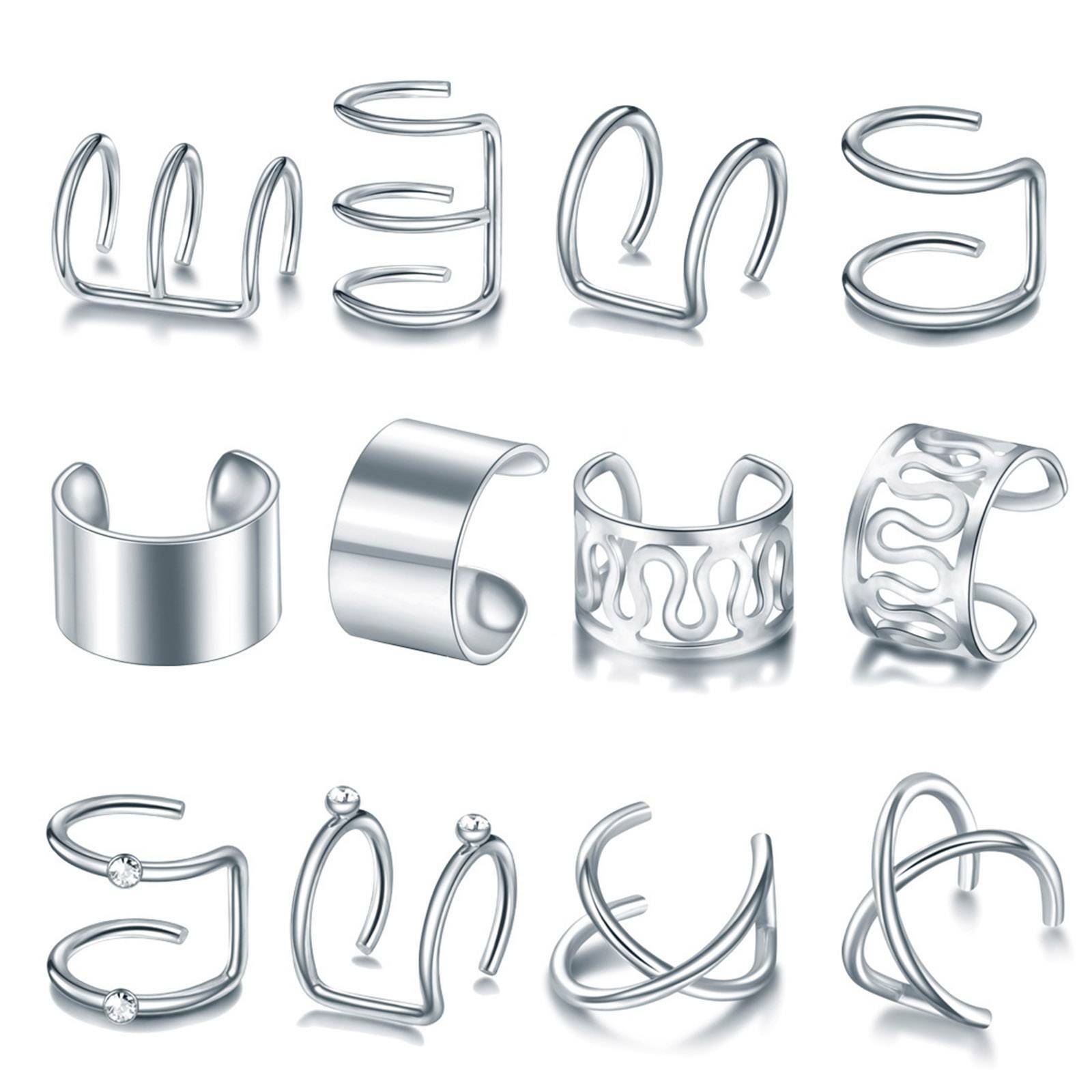 12PCS Ear Clip Cuff Wrap Fake Earring Stud Hoop Non Piercing Cartilage Helix Set