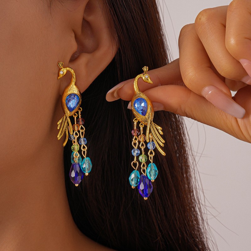 1Pair Peacock Tassel Dangle Earrings Multicolor Drop Earrings Luxury Jewelry